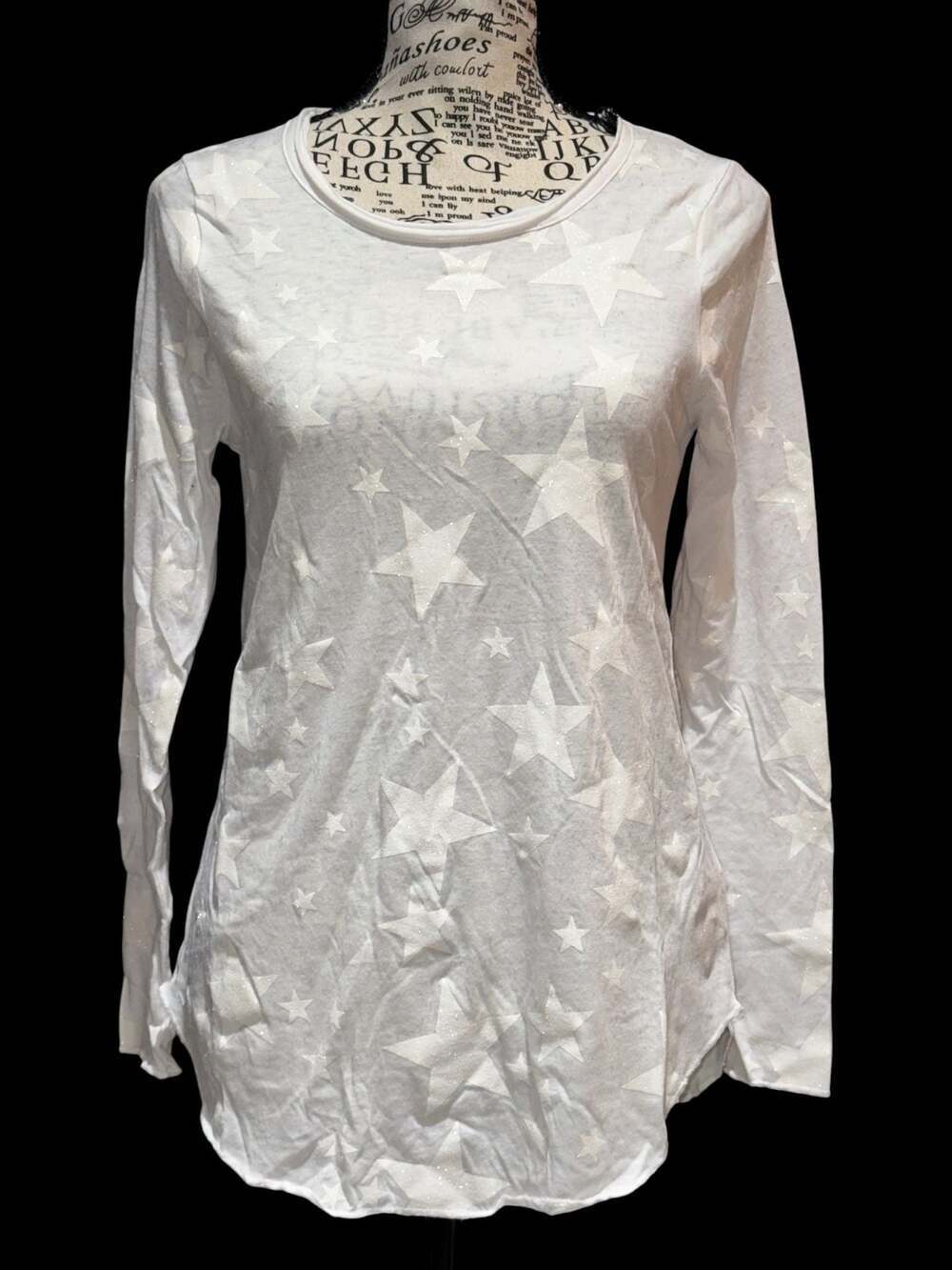Chaser White Glitter Star Long Sleeve Tee | NWT | Size XS | Lightweight Soft Top